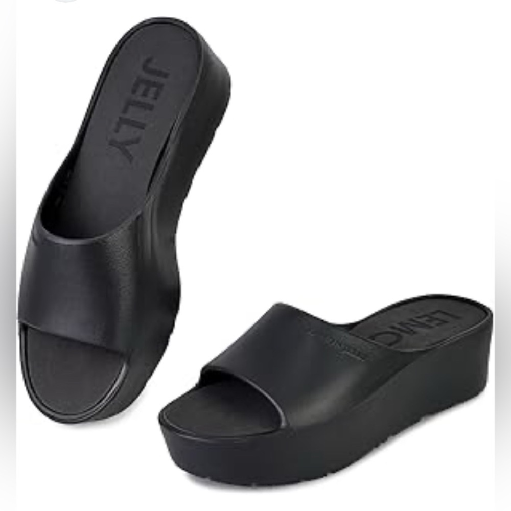 Jelly Platform Slide Mules — Black